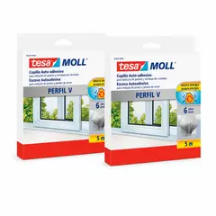 TESA - Pack 2 Burlete Cinta Aislante Térmica Perfil V 5m Gris Rayas