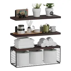 GENERICO - Repisa de Pared de Madera con 3 Estantes para Baño y Cocina
