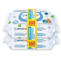 EMUBABY - Toallas Húmedas con Tapa Pack 2 x 80 unidades