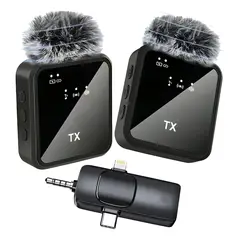 GENERICO - Pack 2 Micrófonos Inalámbricos 3 En 1 Para iPhone, Android Y PC – Audio Portátil Negro
