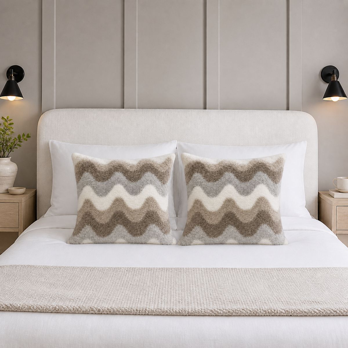 ARMONIA - Funda de Cojín Beige Cuadrada Texturizada 45x45 cm Zigzag Pack 2
