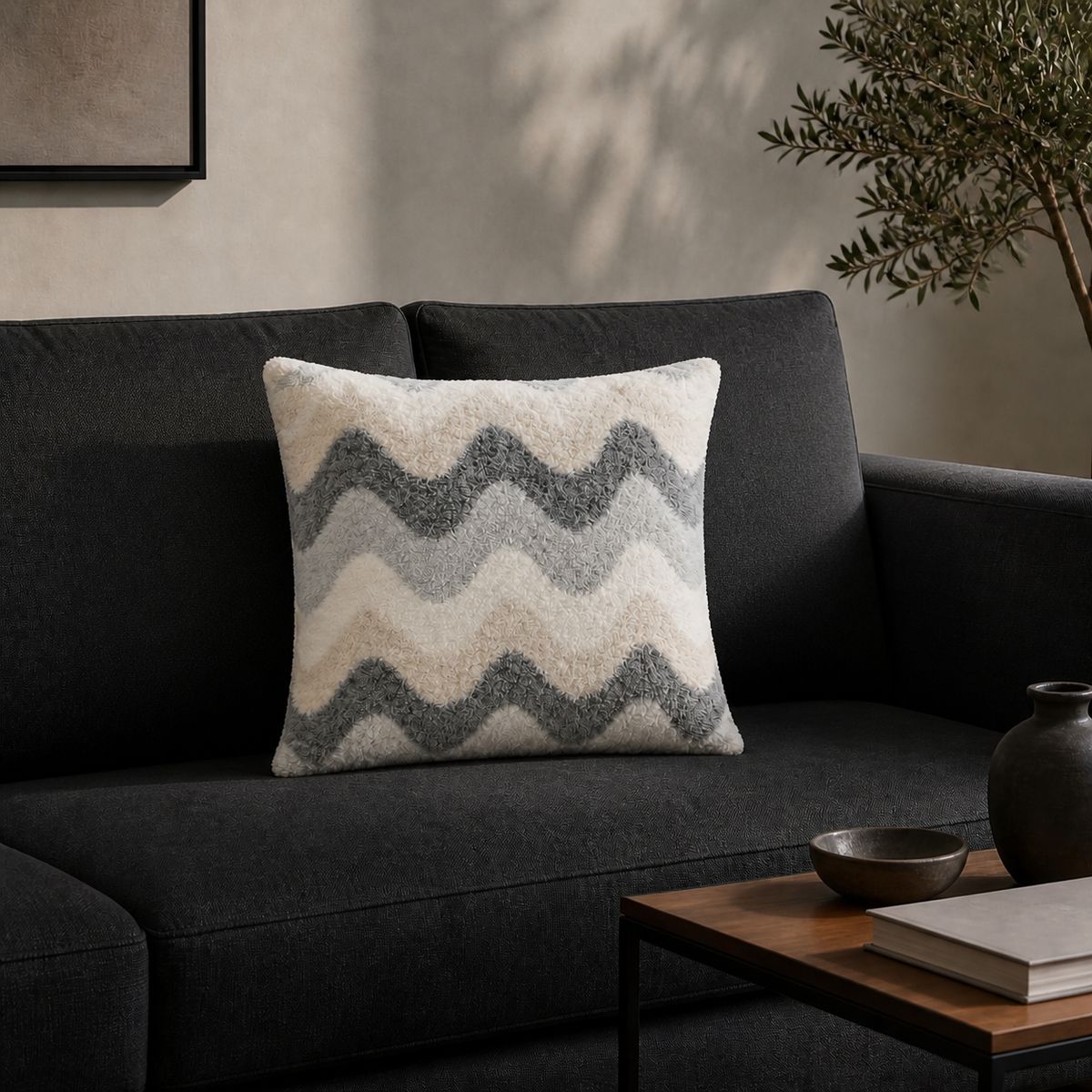 ARMONIA - Funda de Cojín Gris Texturizada Zigzag 45x45 cm Modelo 481