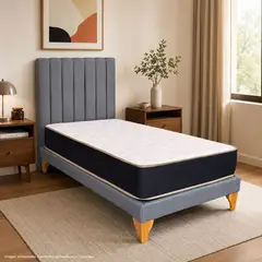 GENERICO - Cama Europea Plaza y Media Gris con Colchón y Respaldo Lineal 105x190 cm