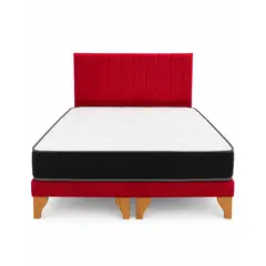 GENERICO - Cama King Roja con Colchón y Respaldo Lineal en Felpa