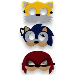 GENERICO - Pack 3 Antifaz Diseño Sonic Tail Knuckles Cumpleaños Niños Azul Sonic