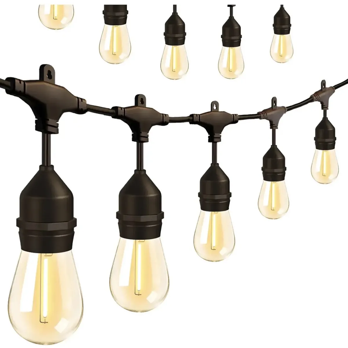 GEN US - Guirnalda 10 metros con 10 Ampolletas Led E27 Exterior Incluidas Terraza Eventos Color Negro