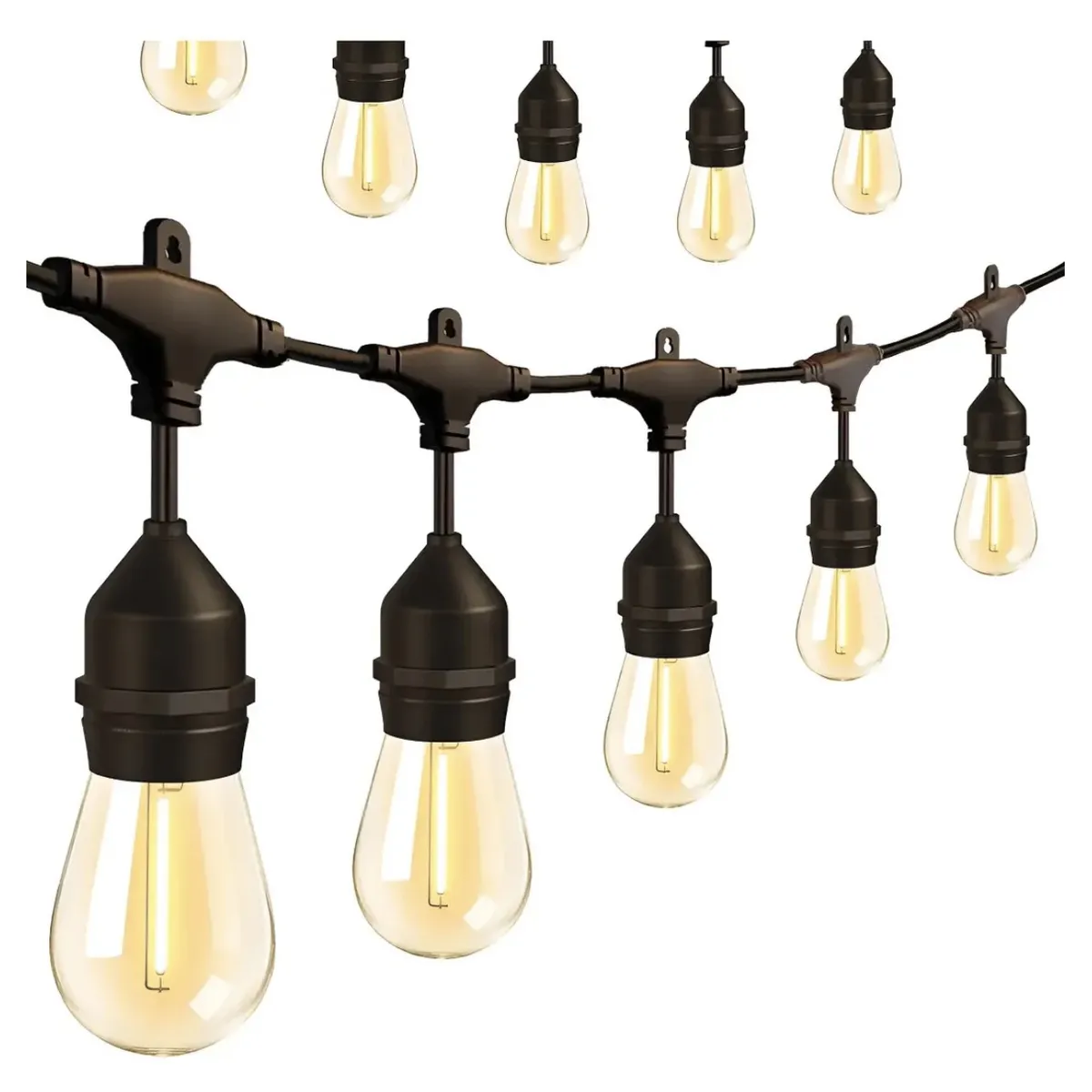 GEN US - Guirnalda 10 metros con 10 Ampolletas Led E27 Exterior Incluidas Terraza Eventos Color Negro
