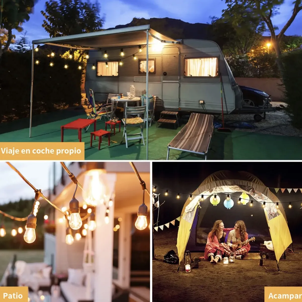 GEN US - Guirnalda 10 metros con 10 Ampolletas Led E27 Exterior Incluidas Terraza Eventos Color Negro