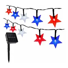 GENERICO - Guirnalda Solar Led Fiestas Patrias Rojo Blanco Azul 10 Mts