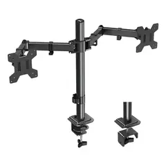 GENACOL - Brazo Doble Para 2 Monitores 17"-32" Negro VESA Inclinable Giratorio
