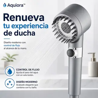 MOVI - Cabezal de ducha Alta Presión Aquiora™ con Filtro 4 en 1- Más Flujo y Mejor Experiencia Efecto Spa