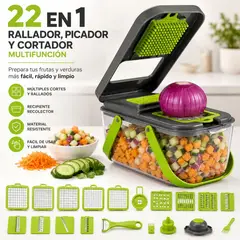 MOVI - Picador de Verduras y Frutas 22 en 1 PrepMax™ (4 cortes diferentes) - Cocina Rápido y Sin Esfuerzo
