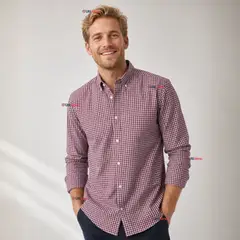 UTILISIMO - Camisa Huaso Cuadrillé Cuadro Manga Larga 100% Algodón Rojo Negro Casual