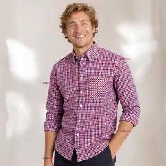 UTILISIMO - Camisa Huaso Cuadrillé Cuadro Manga Larga 100% Algodón Azul Rojo Casual