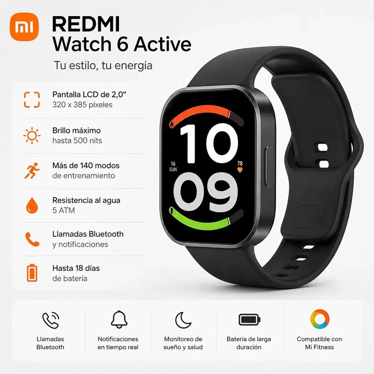 XIAOMI - Smartwatch Xiaomi Redmi Watch 6 Active Negro