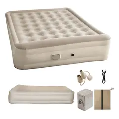 IRM - Colchon Inflable Dos Plazas Beige 200 cm x 150 cm x 40 cm Para Camping Y Hogar