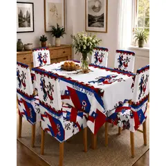 MYLHOGAR - Juego De Comedor Dieciochero Mantel 140x220 cm Con 6 Fundas Elásticas