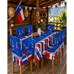 MYLHOGAR - Juego De Comedor Dieciochero Mantel 140x220 cm Con 6 Fundas Elásticas