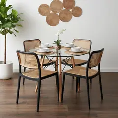 PANDALINO - Comedor Mesa Redonda Elida 80cm + 4 Sillas Feronia