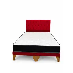 GENERICO - Set de Cama 2 Plazas Roja con Colchón y Respaldo Capitoné