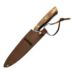 KANGKAWE - Cuchillo parrillero con funda de cuero marrón