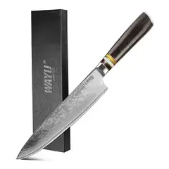 WAYU - Cuchillo de acero damasco modelo Brown café