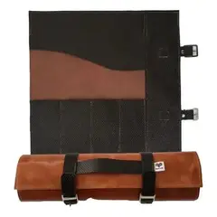 CASA Y QUINCHO - Bolso Porta 4 Cuchillos Cuero Cocina Parrilla + Grabado Café