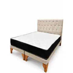 GENERICO - Set de Cama King Beige con Colchón y Respaldo Capitoné