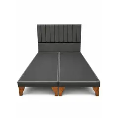 KUMARA - Estructura de Cama 2 Plazas Respaldo Lineal y Base Dividida en Lino Gris Oscuro sin Colchón