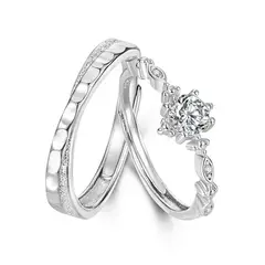GENERICO - Par de Anillos de Pareja Promesa Estelar de Plata S925