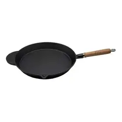 LA CREOLE - Sartén Hierro Fundido Con Vaciador Y Mango De Madera 30 Cms Negro