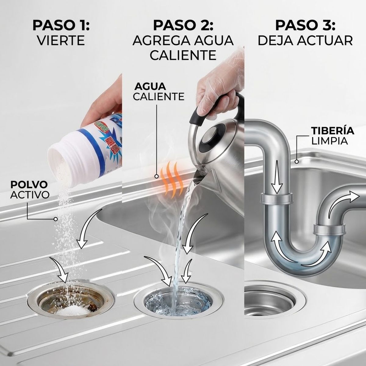 MOVI - PACK 2 POLVOS DESTAPADOR DE CAÑERÍAS Y DESAGÜES 110 G C/U