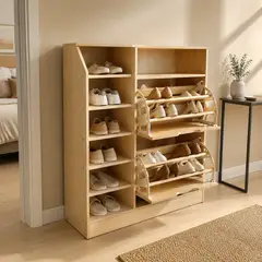 GENERICO - Zapatero Organizador con 2 Puertas Abatibles y Repisas Laterales 80x35x95 cm