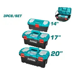 TOTAL - Set 3 Organizador Caja De Herramientas 14 17 Y 20 Pulg Marca TPBXK0031 Color Turqueza
