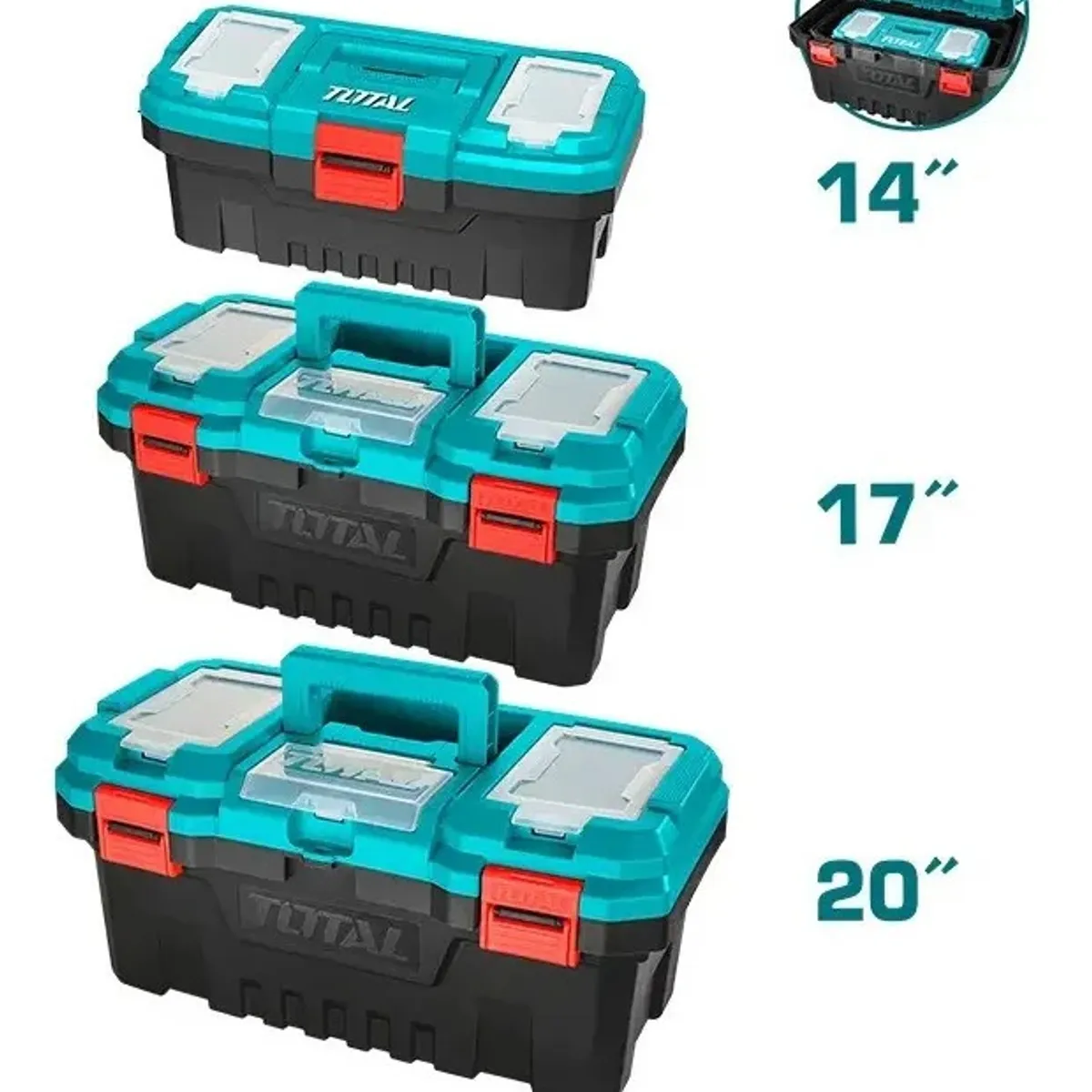 TOTAL - Set 3 Organizador Caja De Herramientas 14 17 Y 20 Pulg Marca Total  TPBXK0031 Color Turqueza 