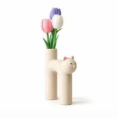 GENERICO - Florero pequeño adorno gato Beige decorativo para hogar