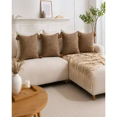 MYLHOGAR - Set 2 Cojines Chenille Suave Con Relleno Y Pompones 45x45cm Para Sofá