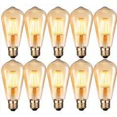 GENERICO - Pack 10 Ampolletas Filamento LED Vintage E27, 4W de Luz Cálida