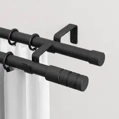 DECOR - Set Barras de Cortina Doble Extensible Negro 120-210 cm