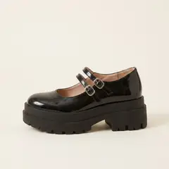 MD - Zapato Mary Jane Mujer Negro Charol Suela Track Plataforma
