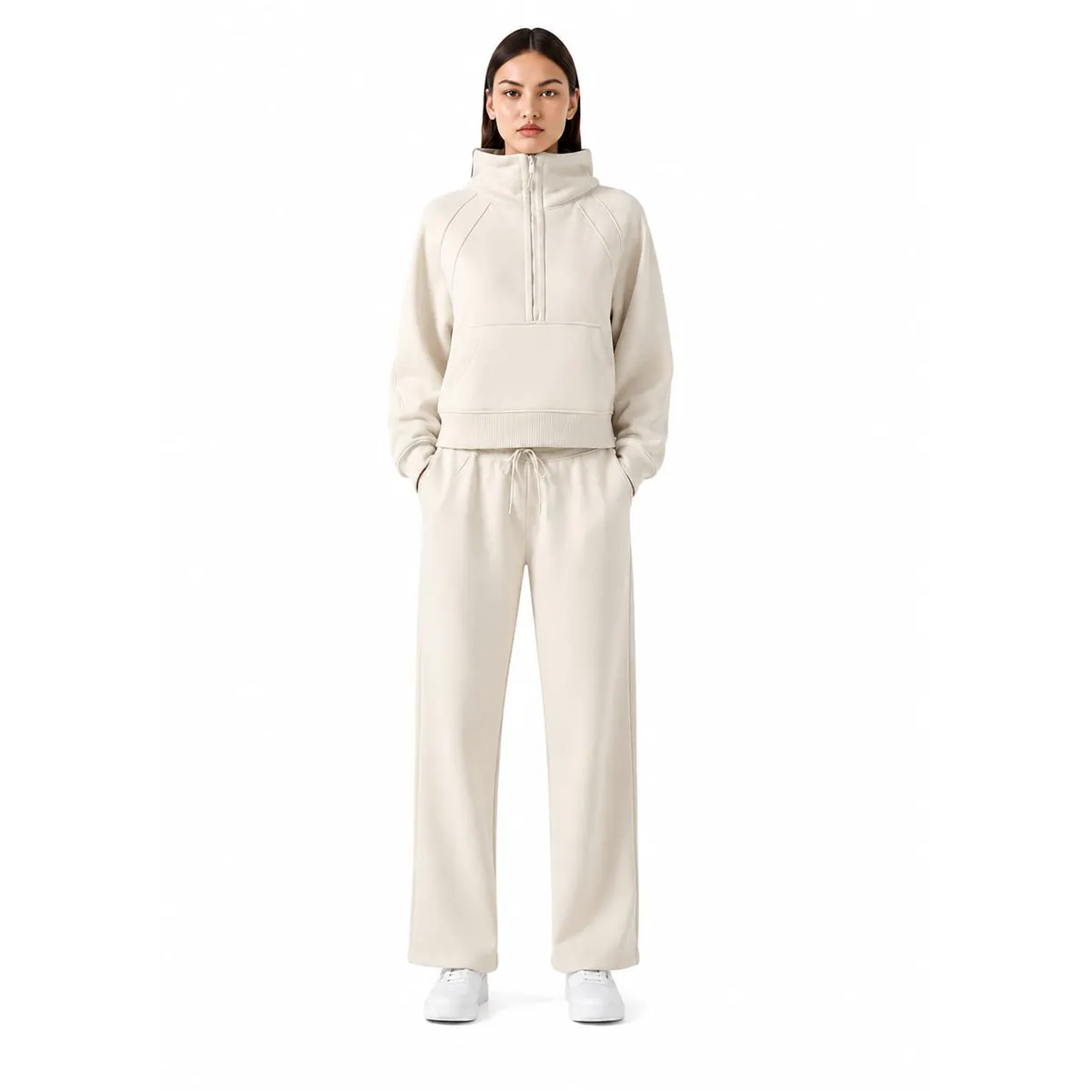 QIHAO - Conjunto Buzo Deportivo Mujer  Oversize con Cierre Alto
