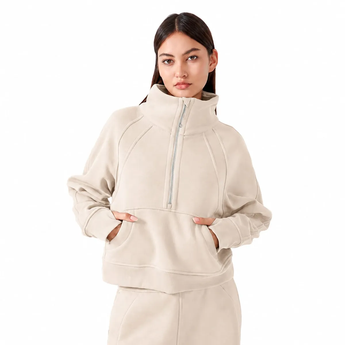 QIHAO - Conjunto Buzo Deportivo Mujer  Oversize con Cierre Alto