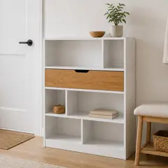 GENERICO - Estante Librero Organizador con Cajón y Nichos Blanco Madera 80x24x104 cm