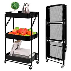 DECOTEAM - Mueble Organizador Plegable 3 Estantes con Ruedas