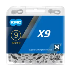 KMC - CADENA Para Bicicleta X9 9 VELOCIDADES SILVER 116L