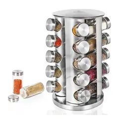 GENERICO - Especiero Giratorio De Acero Inoxidable De 20 Pcs De Vidrio