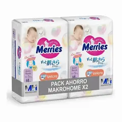 MERRIES - Pañales Talla Rn Recien Nacido Cintas Pack X2 136 Unidades