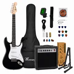 MERCURY - Pack Guitarra Eléctrica Stratocaster con Amplificador, Funda y Accesorios