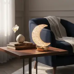 GENERICO - Lámpara Velador Luna Cristal Led Recargable Dorada