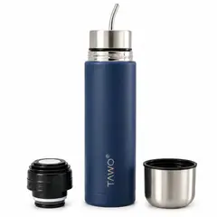 TAWO - Termo Mate Acero Inoxidable Autocebante 2 en 1 750 Ml Hermetico Antiderrame - Azul Marino